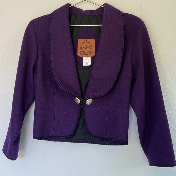 Vintage 80s Western Style Purple Wool Stitched Blazer S - Picture 6 of 12